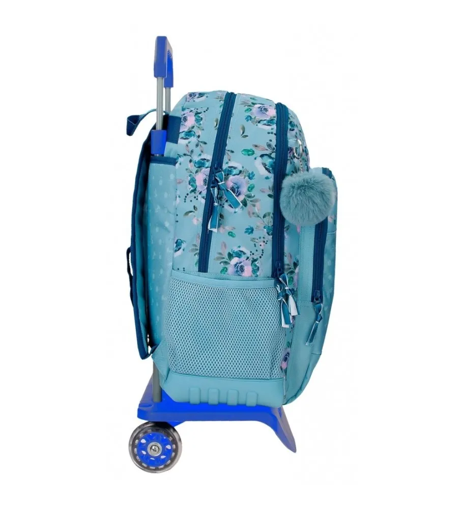 MOCHILA ESCOLAR MOVOM WILD FLOWERS DOS COMPARTIMENTOS CON CARRO AZUL 33X46X17CM